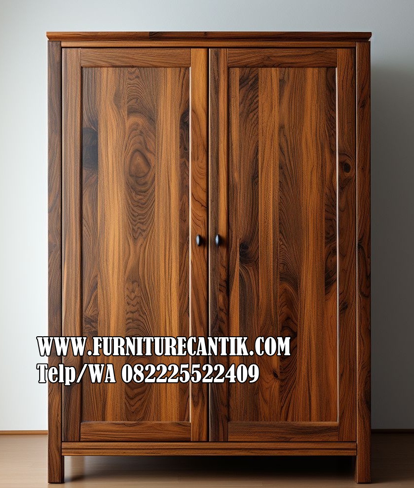 Lemari Pakaian Modern 2 Pintu Kayu Jati