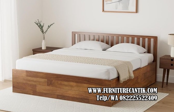 Dipan Minimalis Kayu Jati Slat Bed Mewah