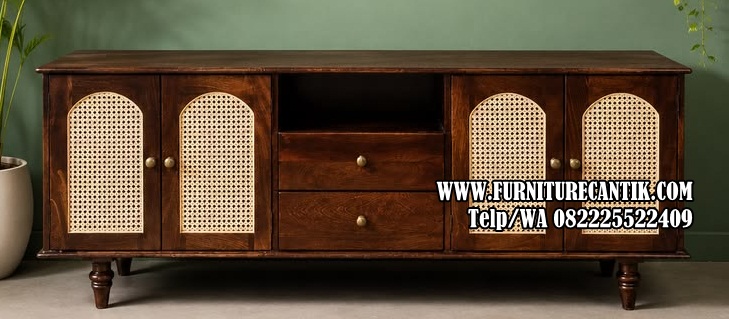 Meja TV Minimalis Rotan Vintage Retro
