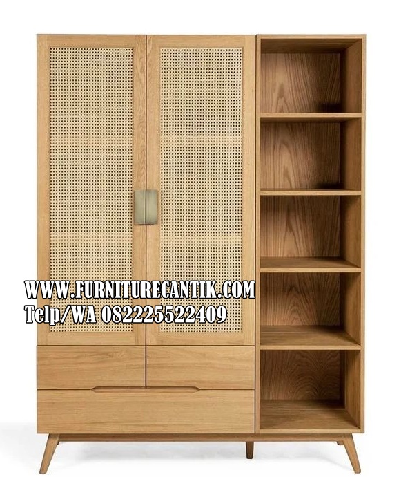 Lemari Pakaian Minimalis Jati Pintu Rotan