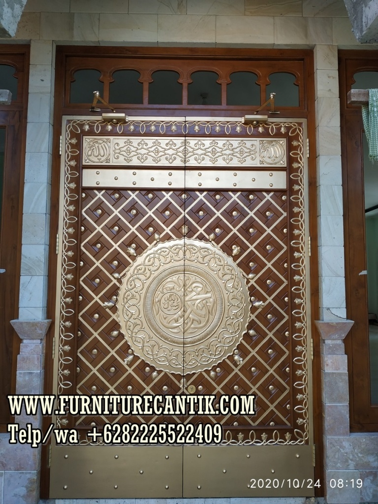 Pintu Masjid Kayu Jati Variasi Kuningan