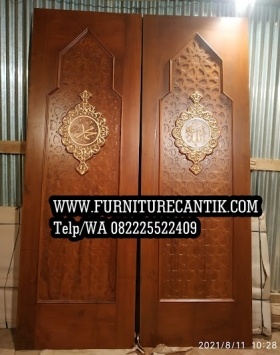 Pintu Utama Masjid Kayu Jati Motif Arabic