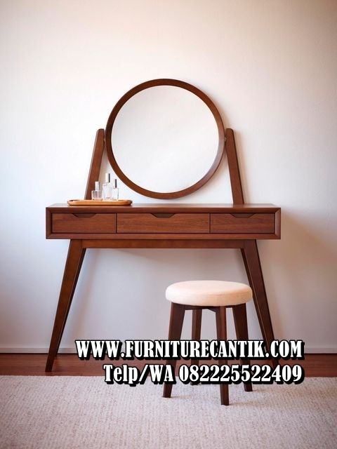 Meja Rias Kayu Jati Minimalis Cermin Bundar