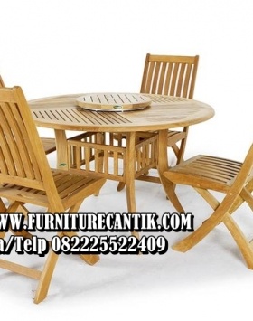 Set Meja Makan Bundar Kayu Jati