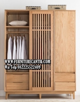 Lemari Pakaian Kayu Jati Modern Variasi Laci