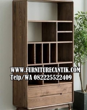 Rak Buku Minimalis Kayu Jati Simpel Modern