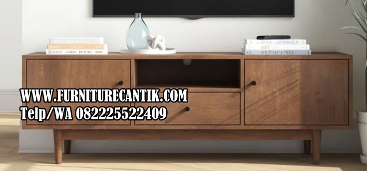 Meja TV Minimalis Kayu Jati Natural Modern