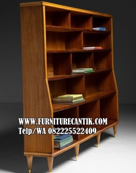 Lemari Buku Kayu Jati Desain Modern