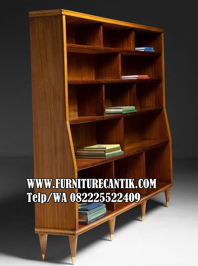 Lemari Buku Kayu Jati Desain Modern