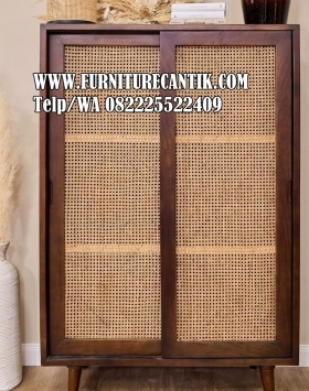 Lemari Pakaian Minimalis Mewah Pintu Rotan